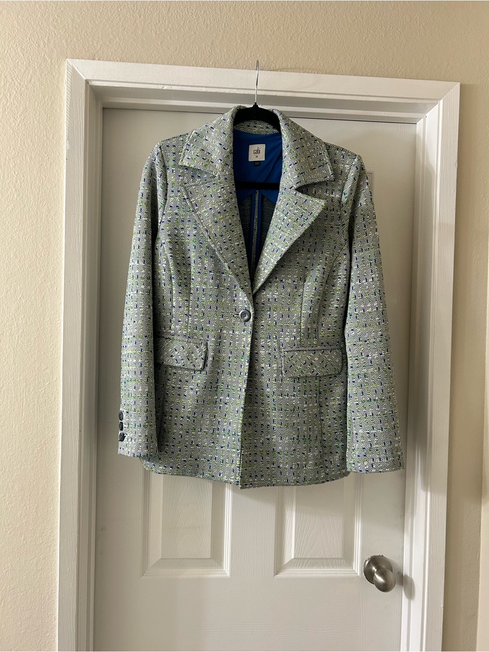 CAbi Light Green Tweed Single-Button Blazer